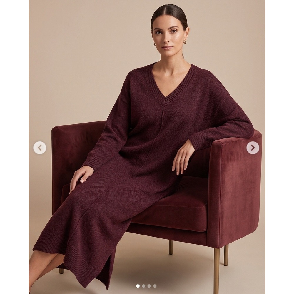 Vince Camuto L Port V-Neck Cozy Sweater Midi Dress Large 91523226 NWT $99
